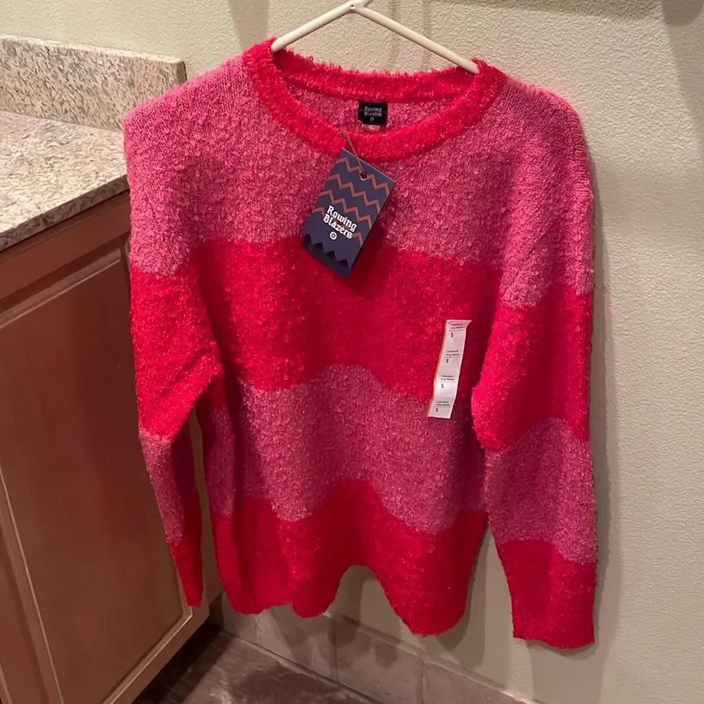 NWT Rowing Blazers for Target woman's red and pink striped cozy sweater